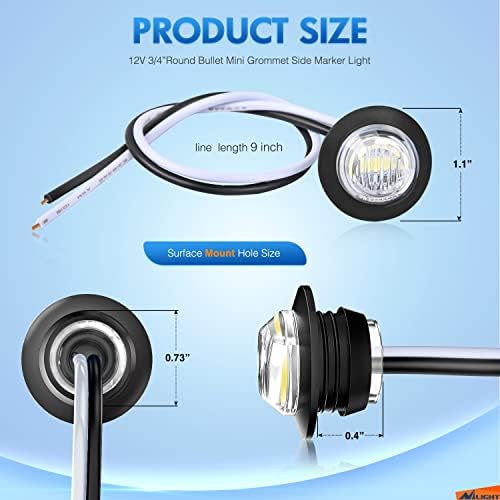 Nilight 3/4" Round LED Clearance Marker Lights,White, 10-Pack