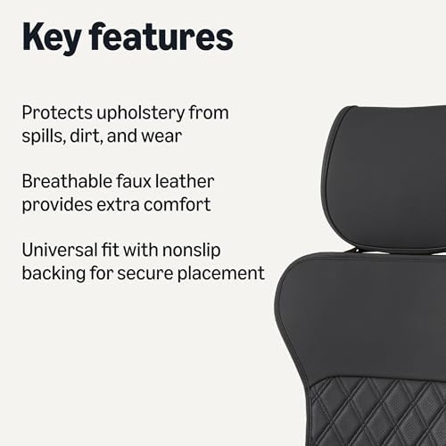 Amazon Basics Front Car Seat Covers, Breathable Faux Leather, Universal Seat Protectors, 2-Pack