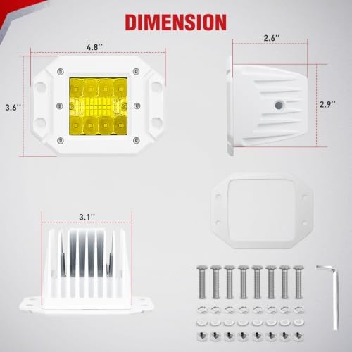 Nilight Flush Mount LED Light Pods 2PCS 42W Spot Flood Combo Beam Yellow