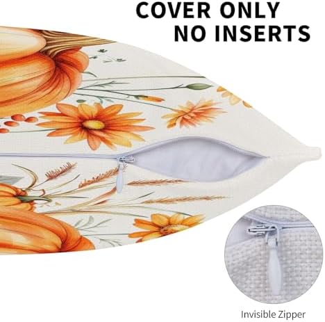 KiuLoam Fall Orange Pumpkin Pillow Covers 24x24 Inch Set of 2, Floral Autumn Thanksgiving Print Decorative Throw Pillows, Rustic Farmhouse Outdoor Cushion Covers for Living Room Sofa Couch Bedroom - Image 6