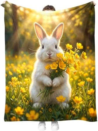 Bunny Throw Blanket for Girls Women, Cute Bunnies Rabbits Print Decor for Bedroom Living Room Couch Sofa, Gifts for Bunny Lovers 50"x60" by Hohoto