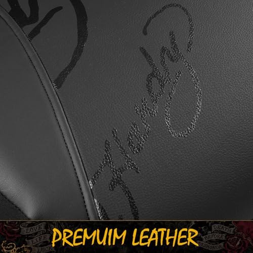 ED HARDY Tiger Print Car Seat Covers, Black Premium Leather Front Seat Covers, Universal Fit Automotive Covers for Most Cars, Trucks & SUVs, Airbag Compatible, Waterproof, Scratch Resistant