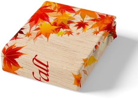 Feelyou Happy Fall Bed Sheets Set Full Size Car with Pumpkins Sheet Set for Kids Boys Girls Decor Maple Leaves Sheets with Deep Pocket Fitted Sheet Beige Orange - Image 5