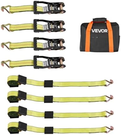 VEVOR Wheel Chock Tie-Down Kit, Deck-Style Trailer Tie Down Strap, Car Tie Down Kit with J-Hook, Break Strength 10009 lbs & Working Load 3333 lbs Motorcycle System for SUVs, Trailers, Trucks