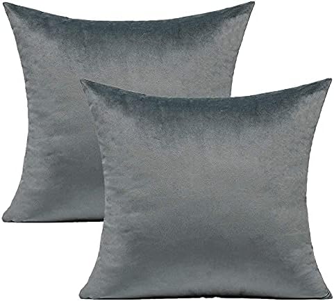 VAKADO Grey Gray Velvet Throw Pillow Covers Set Soft Solid Decorative Square Cushion Cases Cozy Pillowcases for Sofa Bedroom Couch Car 18 x 18 Inch Pack of 2 by VAKADO