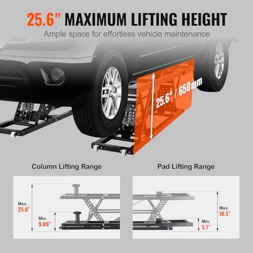 VEVOR Portable Car Lift - 5,000 LBS Capacity, Extended-Length Plates, 25.6" Max. Height, Heavy-Duty Carbon Steel Truck Lift with 120V Power Unit - Image 3
