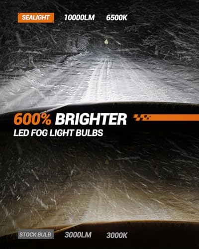 SEALIGHT H10 9145 LED Fog Light Bulbs or DRL, 600% Brightness 50000 Hours Lifespan 9140 9145 H10 LED Bulb, 10000LM 6500K Cool White Strong Penetration, Play and Plug, Driving Lights, Pack of 2