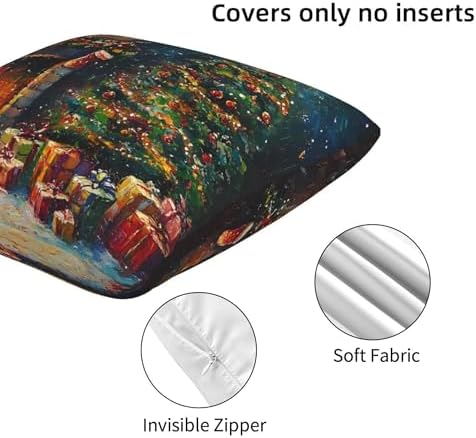Christmas Tree and Fireplace Throw Pillow Covers 18x18 inch Set of 2 Xmas Pillow Case Cushion Cover for Home Sofa Couch Living Room Car Decor - Image 5