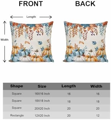 JasmineM Thanksgiving Fall Orange Blue Pumpkin Pillow Covers 20x20 Inch Set of 2, Farmhouse Leaves Decorations Indoor Outdoor Throw Pillows, Orange Blue Linen Pillowcases for Patio Sofa Couch Bedroom - Image 6