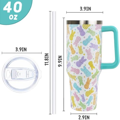 Easter Tumbler 40 oz Colorful Bunny Peeps Coffee Travel Mug Stainless Steel Rabbit Insulated Cup with Handle and Straw Spring Happy Easter Decor Gifts for Women - Image 3