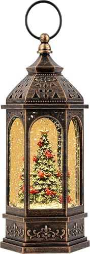 Christmas Snow Globe Lantern Water Glittering Christmas Tree with Cardinal, USB Lined/Battery Operated Lighted Lantern for Christmas Festival Decoration Gifts by Qualdout