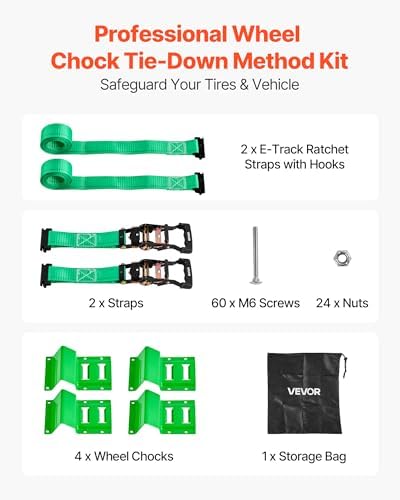 VEVOR Wheel Chock Tie-Down Kit, Chock-Style Trailer Tie Down Strap, Car Tie Down Kit with Buckle, Break Strength 4380 lbs & Working Load 1460 lbs Motorcycle System for ATVs, UTVs & Trailers