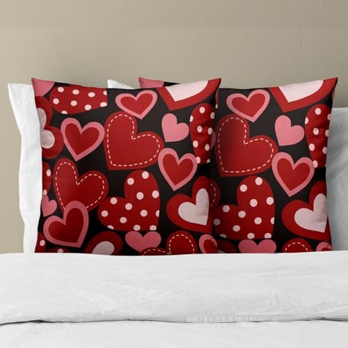 Valentine's Day Throw Pillow Covers 18X18 Inches Set of 2 Red Heart Black Pillowcase Soft Cotton Square Cushion Covers for Anniversary Wedding Home Sofa Bedroom Decoration - Image 3