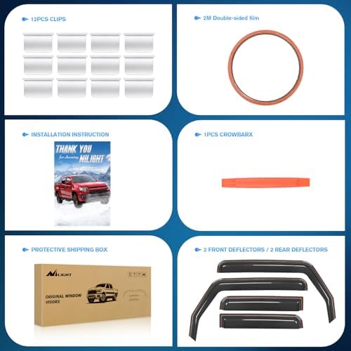 Nilight in Channel Rain Guards for Jeep Gladiator 2020 2021 2022 2023 2024 2025 2026 Side Window Deflectors, Vent Window Visors-4PCS