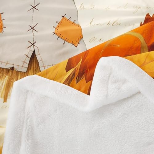 Fall Scarecrow Sherpa Blanket Maple Leaf Sunflower Throw Blanket Bedroom Living Room Soft Cozy Harvest Thanksgiving Pumpkin Blankets Decor for Bed Couch Sofa Orange Yellow Flannel Blankets 50"x60" - Image 6