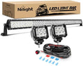 Nilight - ZH023 52Inch Spot Flood Combo Led Light Bar 2PCS 4Inch 18W Spot LED Fog Lights With Off Road Wiring Harness- 3 Leads, 2 Years Warranty