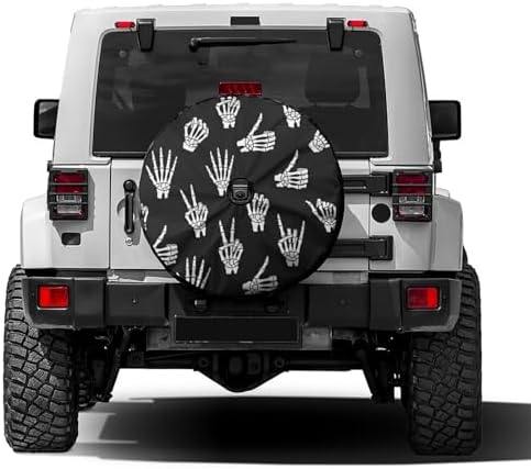 Delerain Spare Tire Cover with Backup Camera Hole Skeleton Human Hand Peace Wheel Covers Sun Protection Waterproof for Jeep Truck RV Trailer SUV and Many Vehicle (14 Inch for Diameter 23"-27") by Delerain