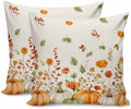 Fall Green Orange Pumpkin Pillow Covers 16x16 Inch Set of 2, Thanksgiving Autumn Wildflowers Decorations Indoor Outdoor Throw Pillows, Orange Blue Linen Pillowcases for Patio Sofa Couch Bedroom by JasmineM