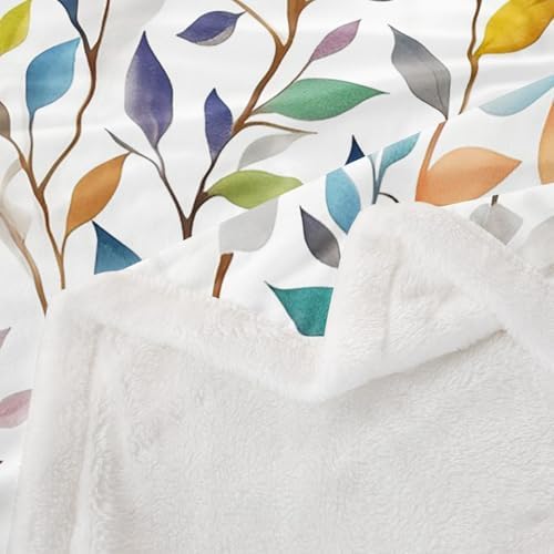 Colorful Leaves Throw Blanket Botanical Plants Farmhouse Fleece Flannel Blankets Kids Boys Girls Room Decor Country Style Bed Blankets for Bed Sofa Couch White Blue Grren Plush Blanket Baby 30"x40" - Image 6