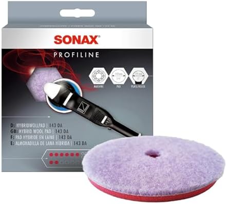 SONAX Hybrid Wool Pad 493800 | Heavy Cut Polishing Pad for Dual-Action Machines | Reduces Polishing Time | Removes Deep Scratches & Matting | 85% Wool, 15% Polyester | Low Heat Generation | 143mm by SONAX
