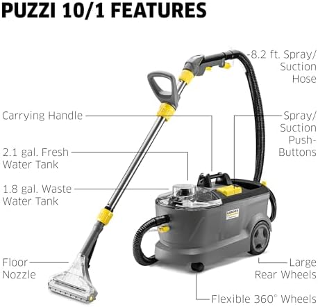 Kärcher Puzzi 10/1 Commercial Carpet Extractor 12.5 PSI - Spot Cleaner, Stain Remover, Area Rugs, Car and Auto Detailing, Carpet and Upholstery Cleaner - Onboard Accessory Storage - 4.9 Gallon