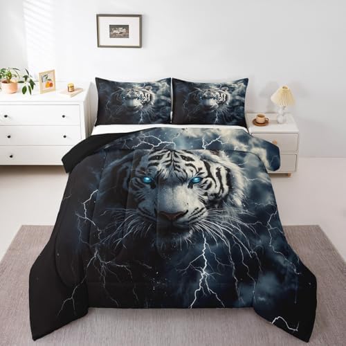 Feelyou Tiger Bedding Set Twin Size Wild Animal Comforter Set for Kids Boys Girls Wildlife Comforter Safari Cat Print Duvet Set - Image 6