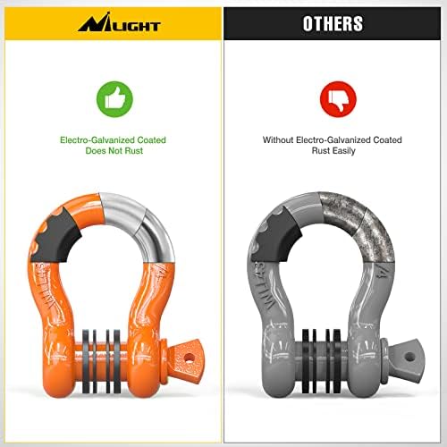 Nilight 2 Pack 3/4" D-Ring Shackle 4.75 Ton (9500 Lbs) Capacity with 7/8" Pin Heavy Duty Off Road Recovery with Isolators & Washer Kit for Jeep Truck Vehicle, Orange (90051B)