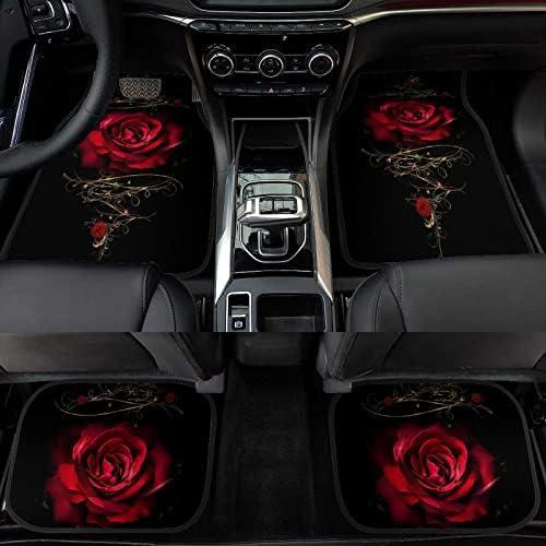 Rose Car Floor Mats Set of 4,Red Rose Floral Print Flower Design Vehicle Front Rear Carpets Mat Decorative Car Floor Carpets Rugs Non-Slip Auto Car Accessories Universal Fit for Car SUV Truck Van