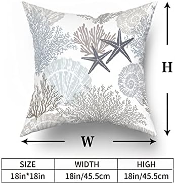 Sweetshow Ocean Coral Pillow Covers 18x18 Inch Nautical Coastal Throw Pillows Set of 2 Beach Seashell Starfish Pillow Case Soft Cotton Square Cushion Covers for Home Couch Sofa Patio Bedroom, Brown - Image 6