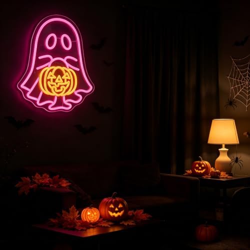 Ghost Pumpkin Neon Sign, Cute Ghost Halloween LED Light16.1"x12.8 - Image 4