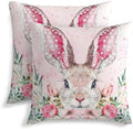 KiuLoam Easter Bunny Pillow Covers 20x20 Inch Set of 2, Pink Floral Leaf Rustic Farmhouse Decorative Throw Pillows, Easter Spring Outdoor Square Cushion Cases for Sofa Couch Bed Home Decor by KiuLoam