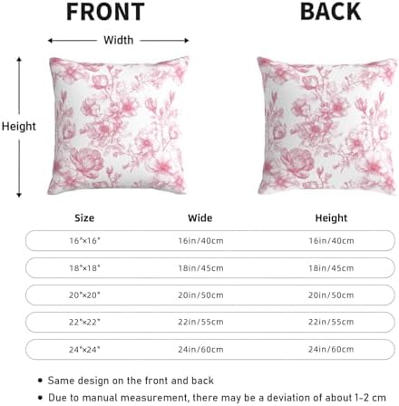 KiuLoam Pink Floral Pillow Covers 24x24 Inch Set of 2, Chinoiserie Ink Line Flower Farmhouse Decorative Throw Pillows, Vintage Rustic Outdoor Square Cushion Cases for Sofa Couch Bed Home Decor - Image 4