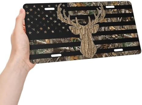 Camouflage Deer American Flag Cool Front License Plate 6x12 Inch