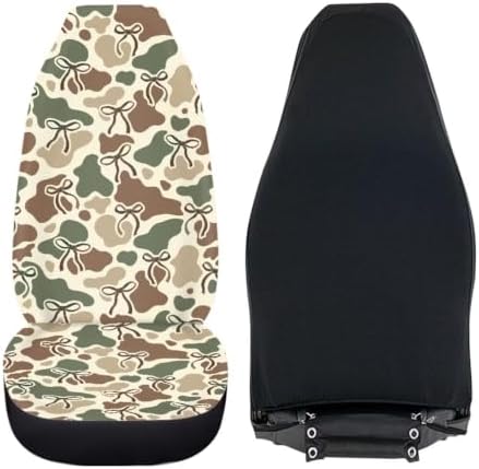 BIGCARJOB Camo Car Seat Cover Set for Women Knot Auto Interior Accessories Vehicle Bucket Seat Pad Fit Most Vehicle Cars Sedan