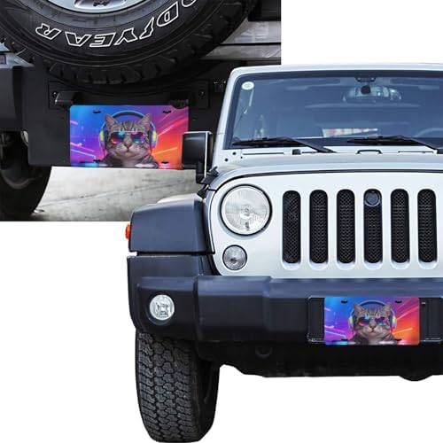 Cool Cat Glasses Neon Front License Plate 6" * 12" for Women