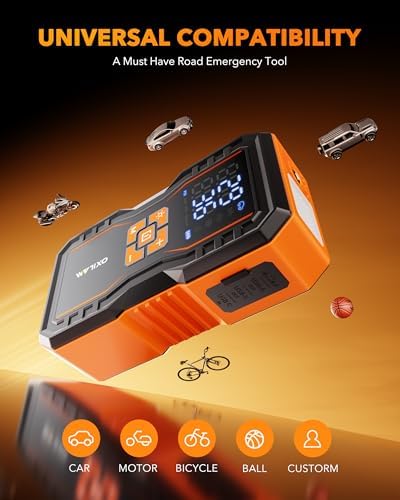 OXILAM 7000A Jump Starter with Air Compressor 160 PSI for All Gas/12L Diesel, 12V Battery Jumper Starter Portable with Auto-Shutoff Tire Inflator, Jumper Cables, LED Display, LED Light, Power Bank - Image 5