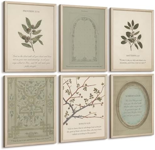 Sage Green Christian Wall Art Posters Vintage Bible Verse Canvas Wall Decor Scripture Botanical Art Prints Religious Picture Christian Painting Artwork for Living Room Bedroom 12x16x6 Inch Wood Framed by Unknown