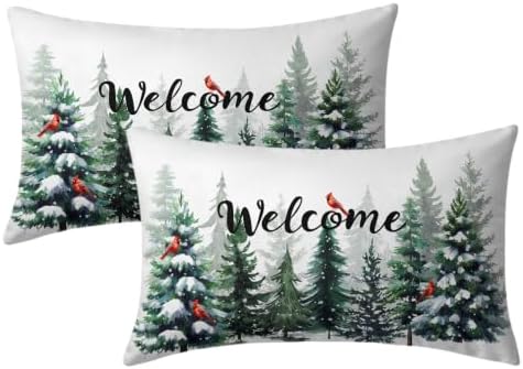 Sweetshow Green Pine Tree Forest Pillow Covers Set of 2 Cotton 20x12 Inches by Sweetshow
