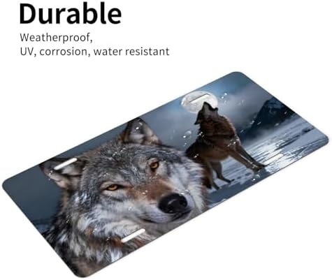 Wolf Full Moon Snowy Landscape Cool Front License Plate 6x12 Inch