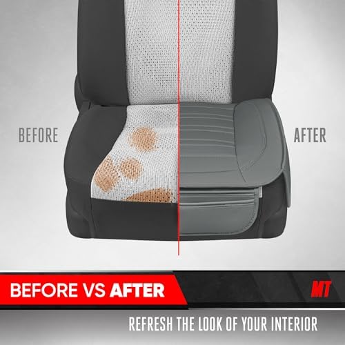 Motor Trend Seat Covers for Cars Trucks SUV, Faux Leather 2-Pack Gray Padded Car Seat Covers with Storage Pockets, Premium Interior Seat Cover