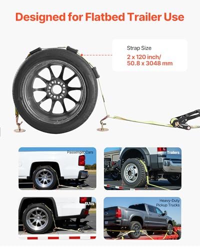 VEVOR Wheel Chock Tie-Down Kit, Deck-Style Trailer Tie Down Strap, Car Tie Down Kit with J-Hook, Break Strength 10009 lbs & Working Load 3333 lbs Motorcycle System for SUVs, Trailers, Trucks