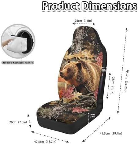 Bulopur Waterproof Car Seat Covers Front Seats Brown Bear Car Seat Cover Protector de Air Bag Compatible Auto Interior Cushion Cover Western Car Accessories Set