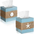 Thyle 2 Pcs Coastal Square Tissue Box Cover Blue Starfish Shell Tissue Box Holder Closure Wood Beach Decorations Farmhouse Cube Napkin Holder for Summer Kitchen Car Home Office Living Room Bedroom by Thyle