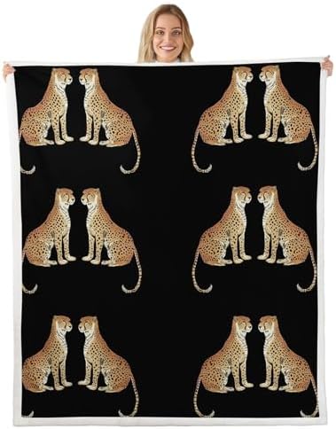 Cartoon Leopard Throw Blanket African Wild Animal Fleece Flannel Blankets Kids Boys Girls Room Decor Cute Wildlife Bed Blankets for Bed Sofa Couch Black Orange White Plush Blanket 40"x50" by CastleFairy