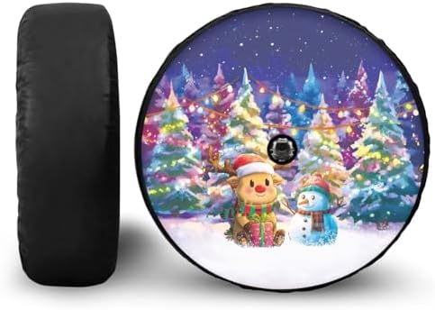 Spare Tire Cover with Camera Hole, Waterproof Wheel Cover with Christmas Snowman Print, Universal for Trailer RV SUV Truck Camper, 5 Sizes from 14-18 Inches, 17" Fit Tire Diameter 31.6"-32.5"