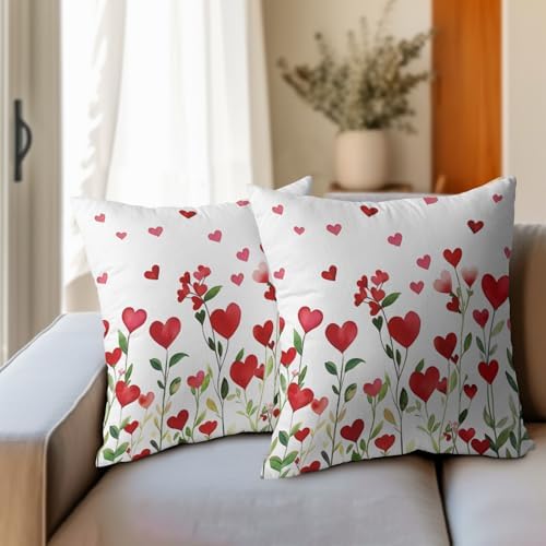 Valentines Day Pillow Covers 18x18 Set of 2 Green Red Heart Throw Pillow Covers Love Pillowcase Linen Decoration Farmhouse Holiday Cozy Soft Cushion Case Couch for Indoor Outdoor Home Decor - Image 3