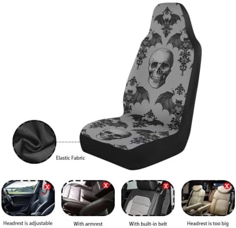 Halloween Skull Car Seat Covers for Front Seats, Non-Slip Breathable Seat Protectors, Set of 2, Universal Fit for Most Cars, SUVs and Sedans