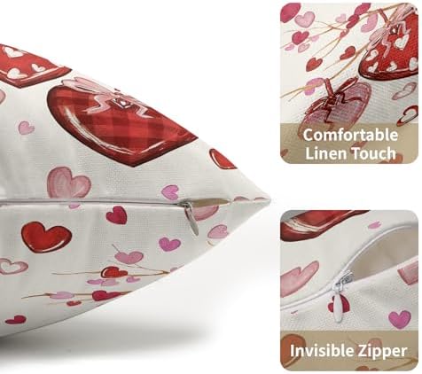 Valentines Day Pillow Covers 12x20 Set of 2 Love Throw Pillow Covers Red Heart Pillowcase Linen Decoration Farmhouse Holiday Cozy Soft Cushion Case Couch for Indoor Outdoor Home Decor - Image 5