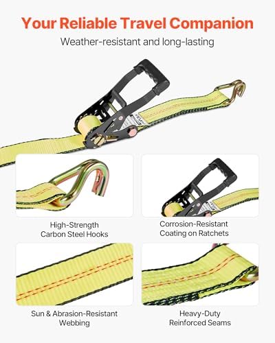 VEVOR Wheel Chock Tie-Down Kit, Deck-Style Trailer Tie Down Strap, Car Tie Down Kit with J-Hook, Break Strength 10009 lbs & Working Load 3333 lbs Motorcycle System for SUVs, Trailers, Trucks