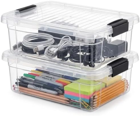 Superio 7.4 Quart Clear Plastic Storage Bin with Lid, Stackable Organizer Box, BPA-Free Storage Container for Home, Garage, School & Office, 2 Pack by Superio
